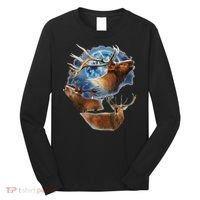 Funny Elk Hunting Elk Howling At The Moon Long Sleeve Shirt thumb 0