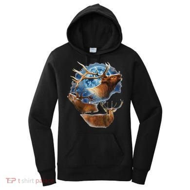 Funny Elk Hunting Elk Howling At The Moon Women's Hoodie