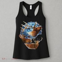 Funny Elk Hunting Elk Howling At The Moon Women's Tank Top thumb 3