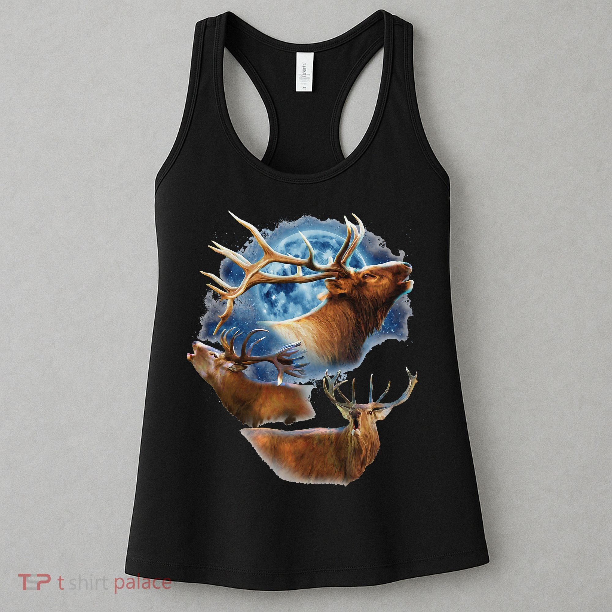 Funny Elk Hunting Elk Howling At The Moon Women's Tank Top