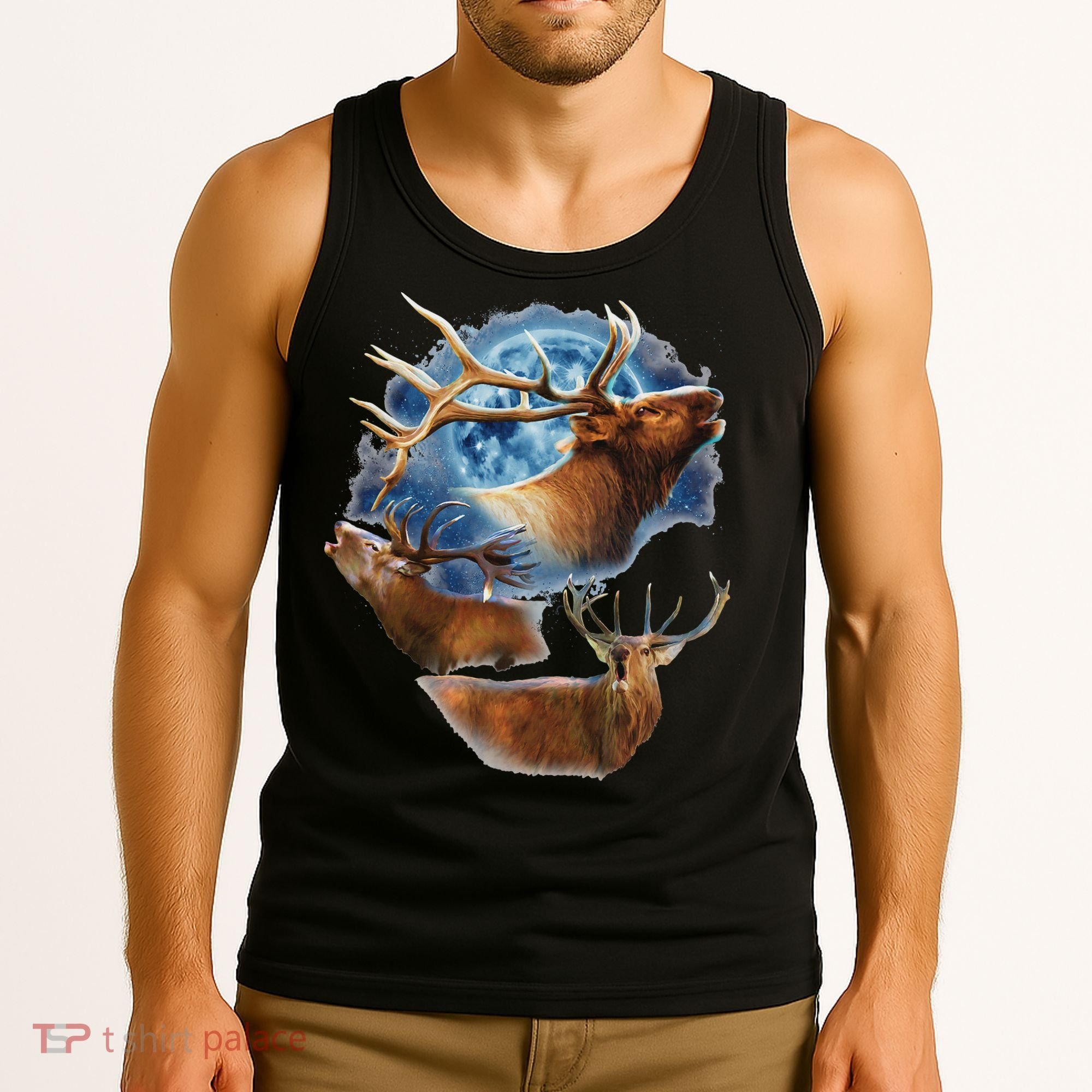 Funny Elk Hunting Elk Howling At The Moon Tank Top