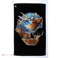 Funny Elk Hunting Elk Howling At The Moon Golf Towel thumb 0