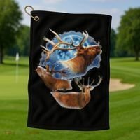 Funny Elk Hunting Elk Howling At The Moon Golf Towel thumb 1
