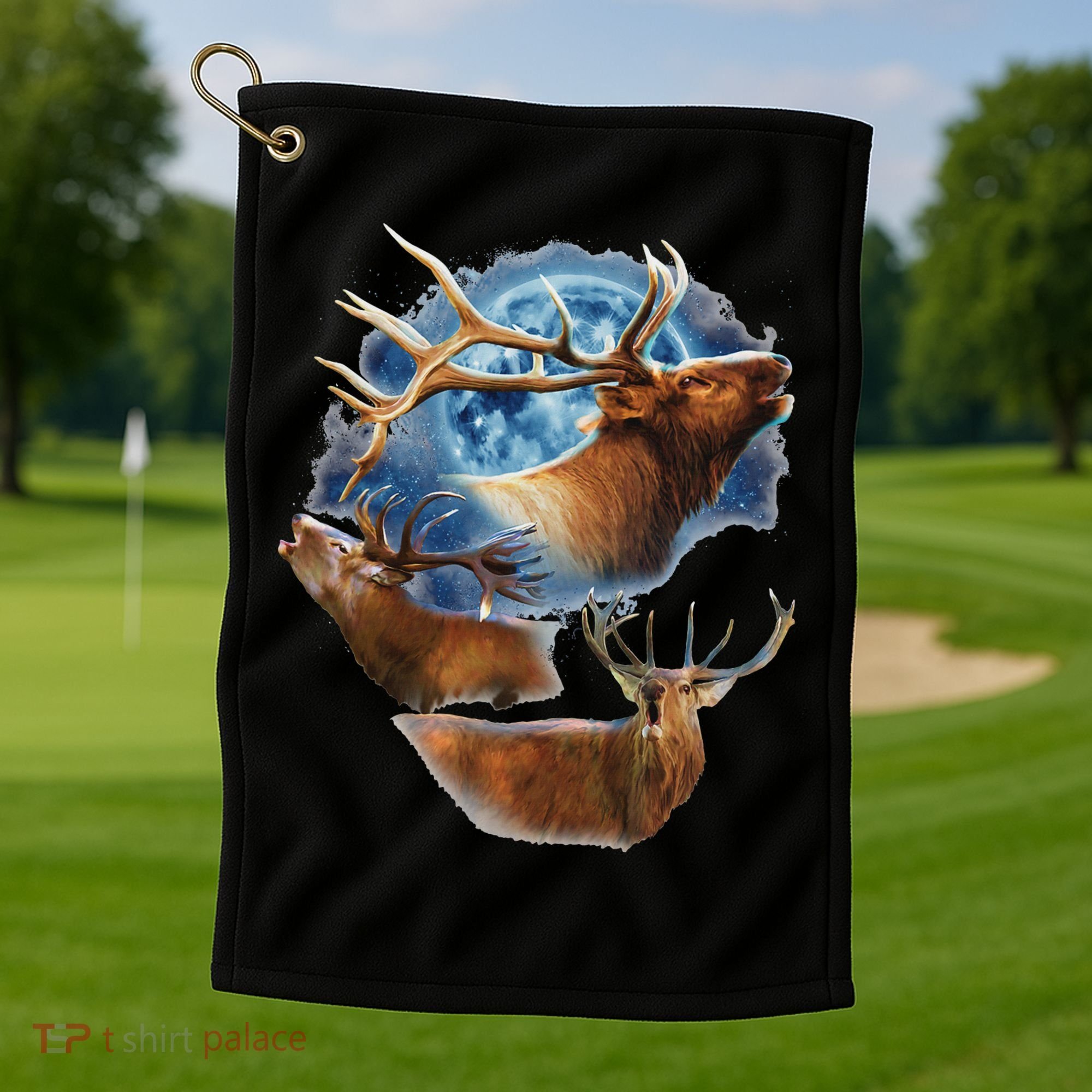 Funny Elk Hunting Elk Howling At The Moon Golf Towel
