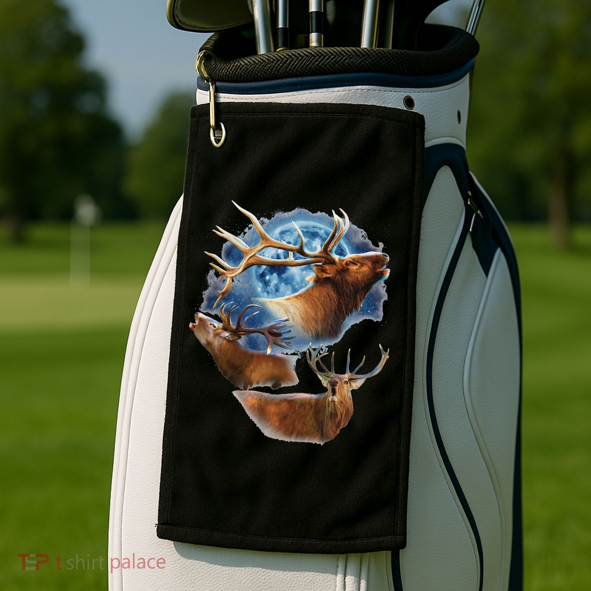 Funny Elk Hunting Elk Howling At The Moon Golf Towel