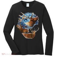 Funny Elk Hunting Elk Howling At The Moon Women's Long Sleeve Shirt thumb 0
