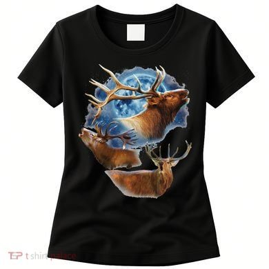 Funny Elk Hunting Elk Howling At The Moon Women's T-Shirt