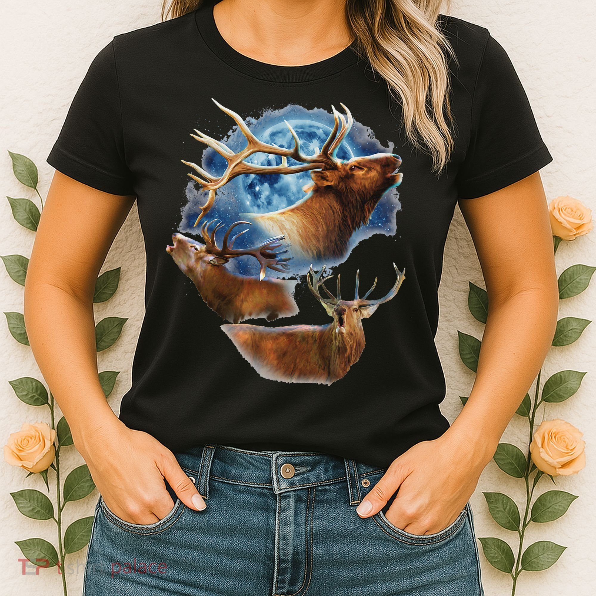 Funny Elk Hunting Elk Howling At The Moon Women's T-Shirt