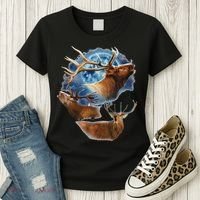 Funny Elk Hunting Elk Howling At The Moon Women's T-Shirt thumb 3