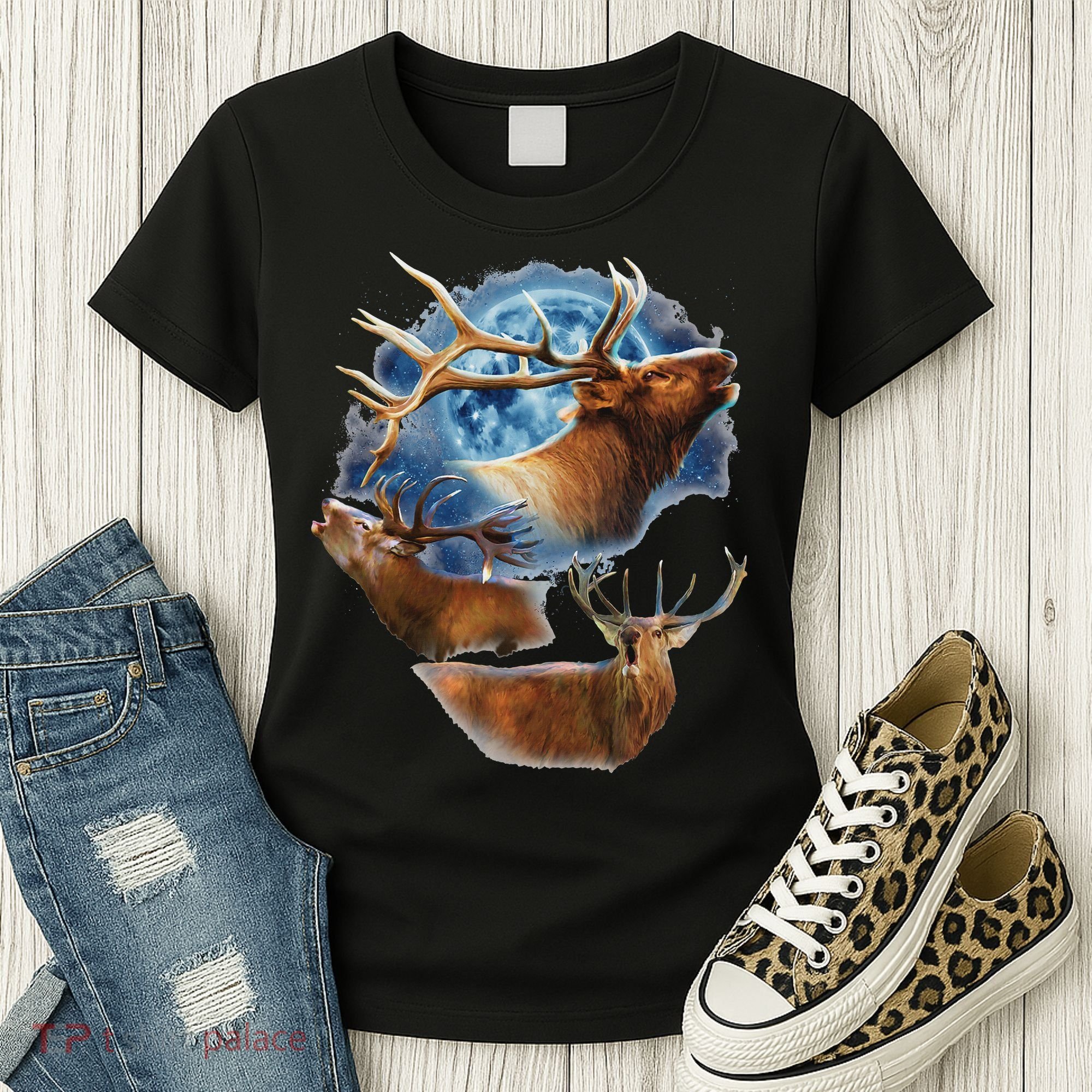 Funny Elk Hunting Elk Howling At The Moon Women's T-Shirt