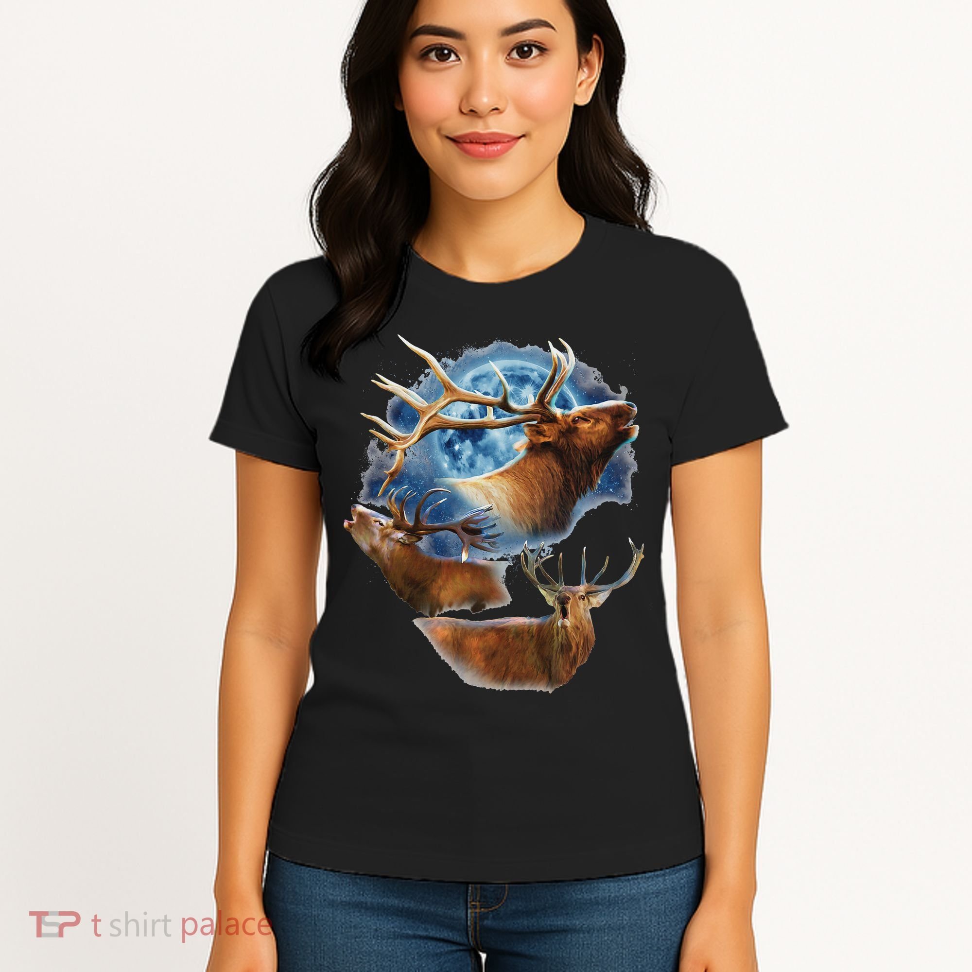 Funny Elk Hunting Elk Howling At The Moon Women's T-Shirt