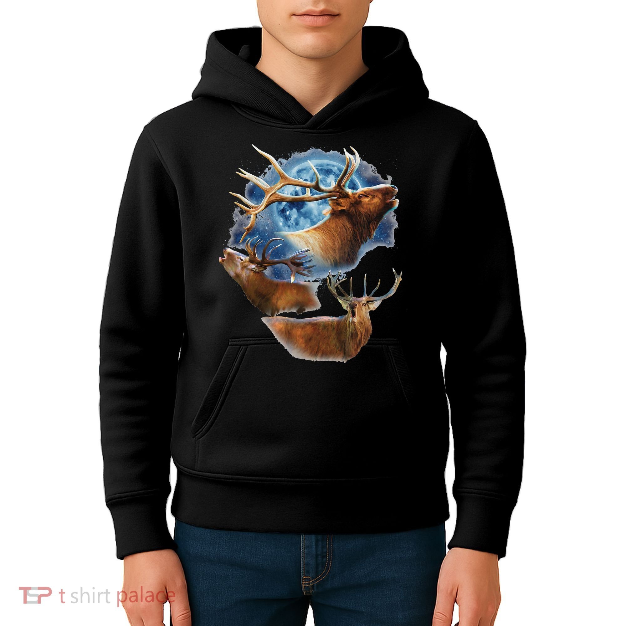 Funny Elk Hunting Elk Howling At The Moon Kids Hoodie