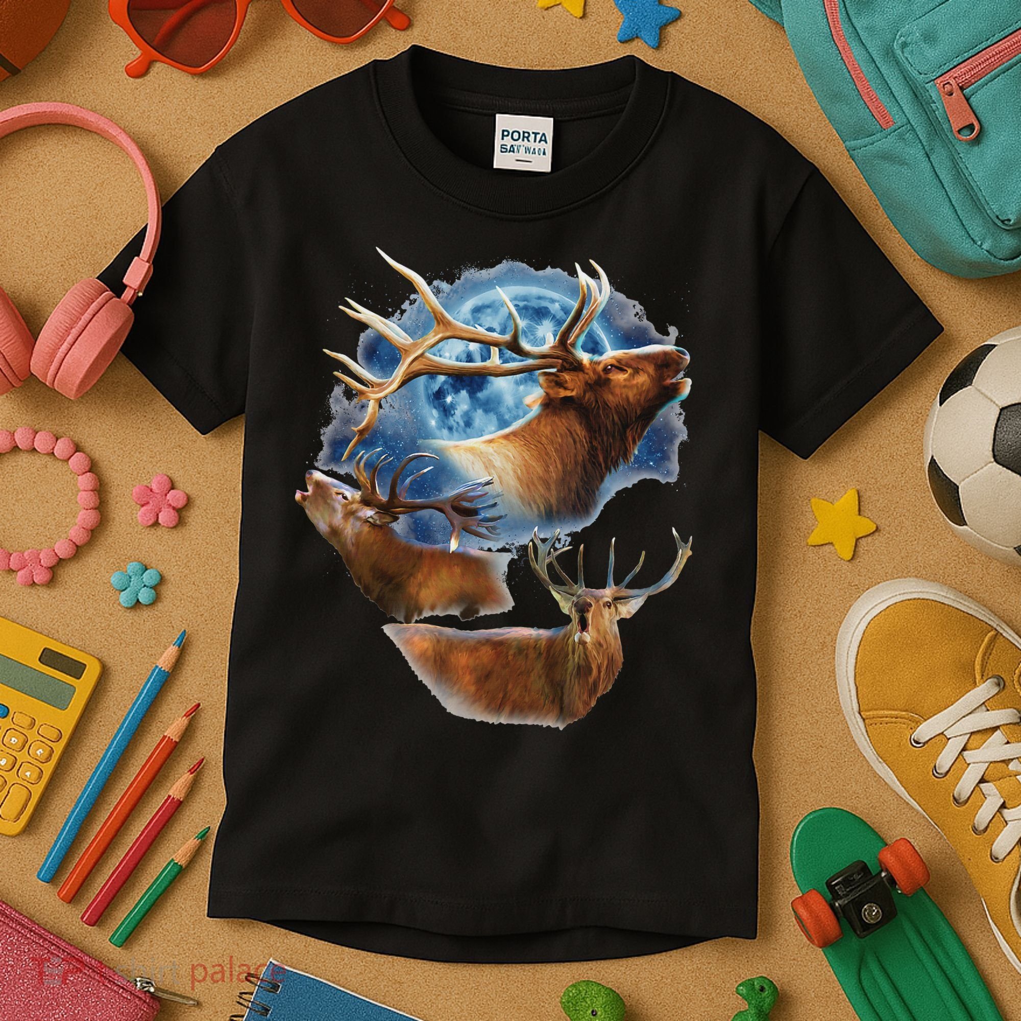 Funny Elk Hunting Elk Howling At The Moon Kids T-Shirt