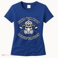 Find Em Hot Leave Em Wet Funny Firefighter Skull Gift Women's T-Shirt thumb 0