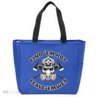 Find Em Hot Leave Em Wet Funny Firefighter Skull Gift Tote Bag thumb 0