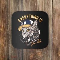 Funny Everything Is Pawsible Hiphop Cat Coaster thumb 0