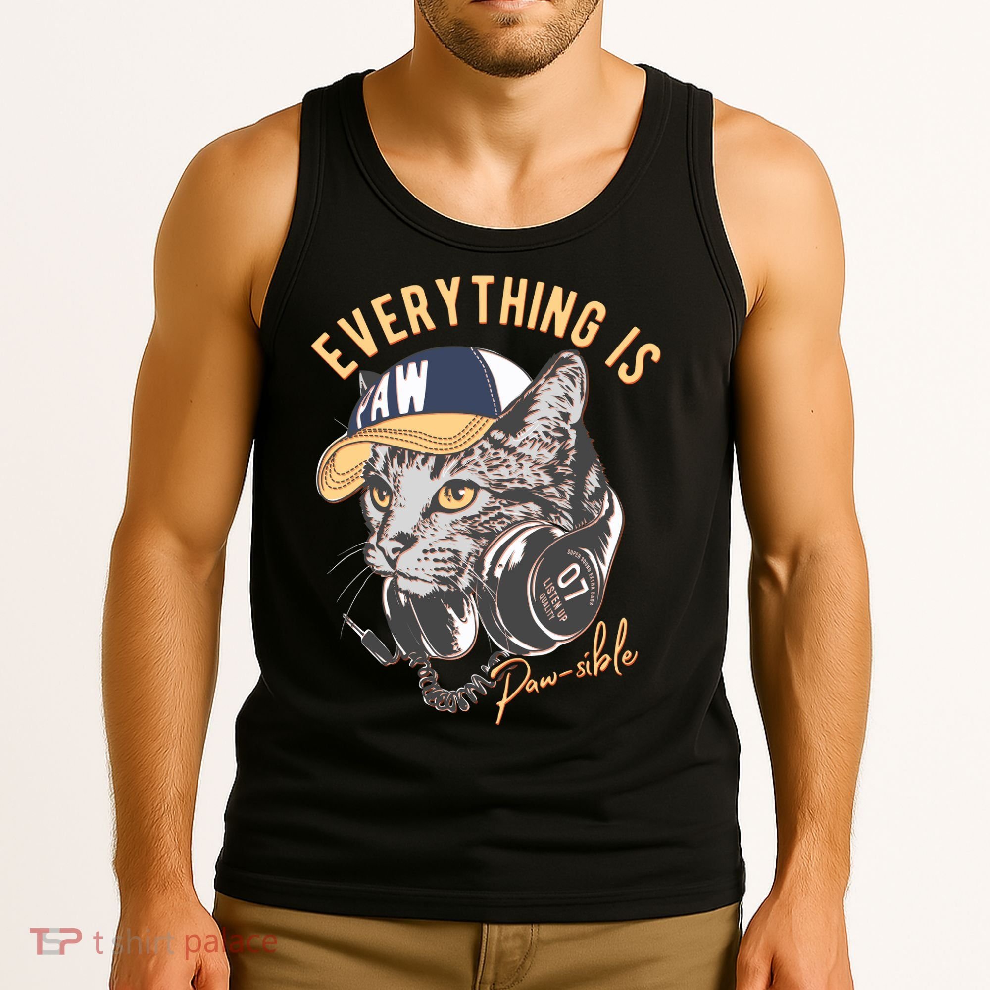 Funny Everything Is Pawsible Hiphop Cat Tank Top
