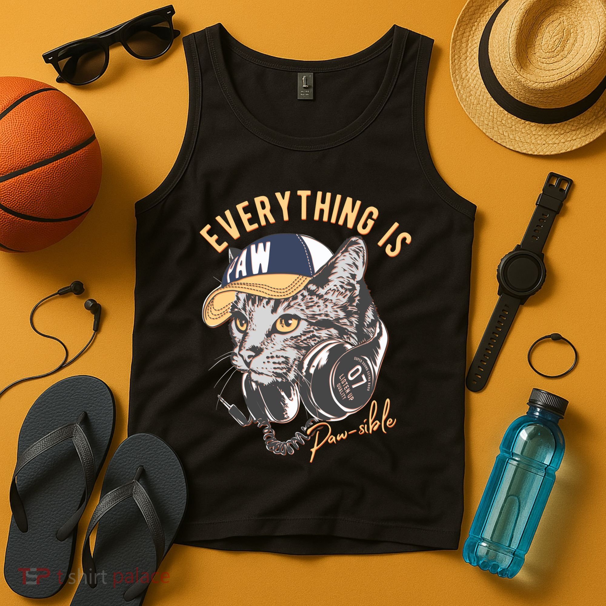 Funny Everything Is Pawsible Hiphop Cat Tank Top
