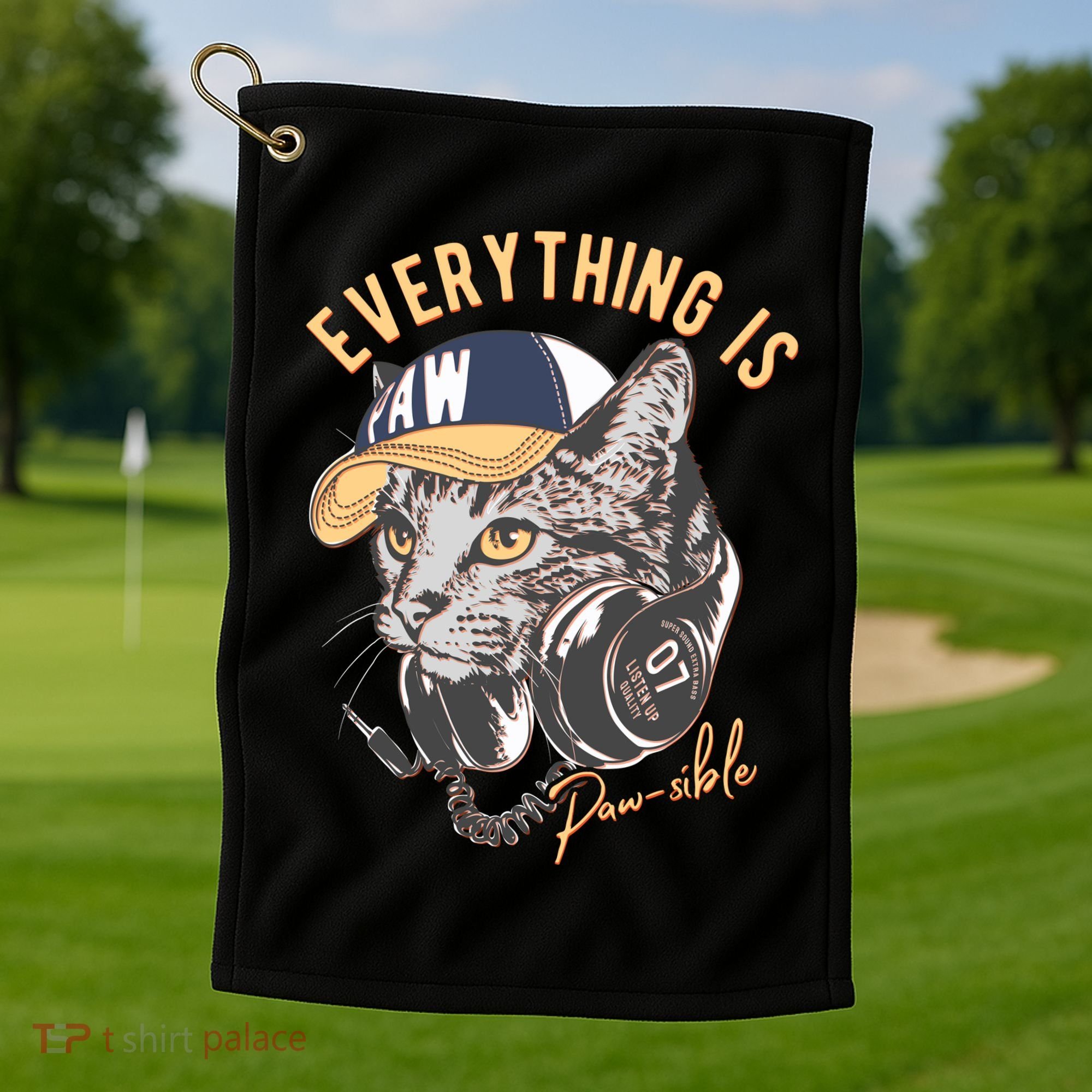 Funny Everything Is Pawsible Hiphop Cat Golf Towel