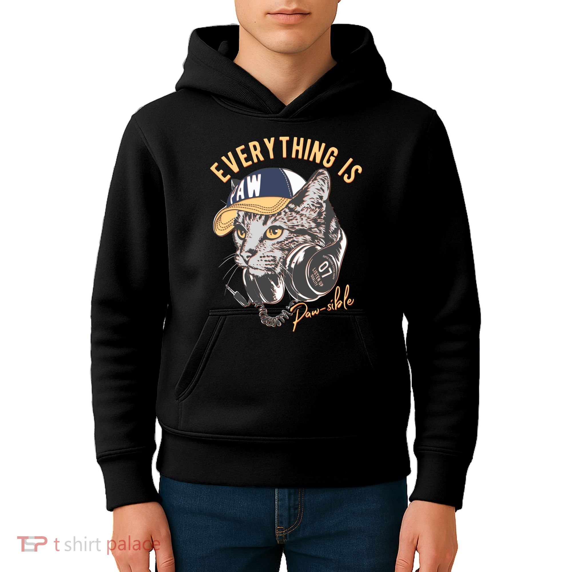 Funny Everything Is Pawsible Hiphop Cat Kids Hoodie
