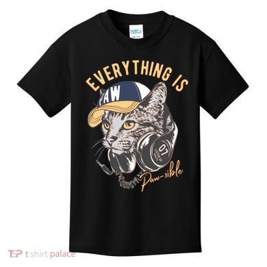 Funny Everything Is Pawsible Hiphop Cat Kids T-Shirt