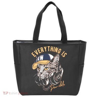 Funny Everything Is Pawsible Hiphop Cat Tote Bag