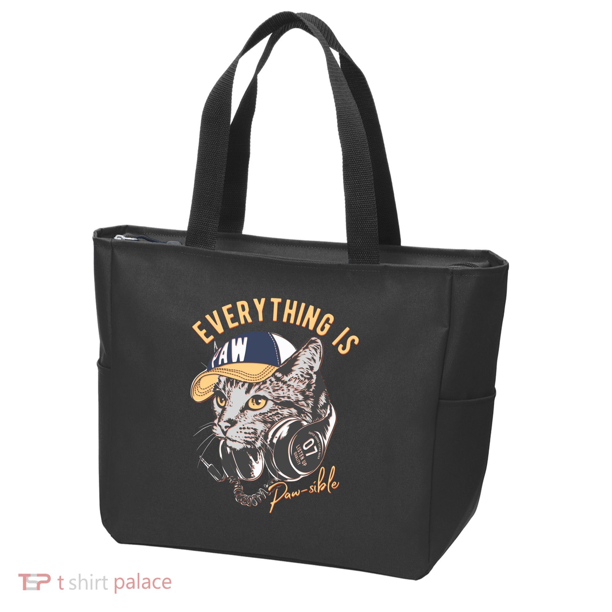 Funny Everything Is Pawsible Hiphop Cat Tote Bag