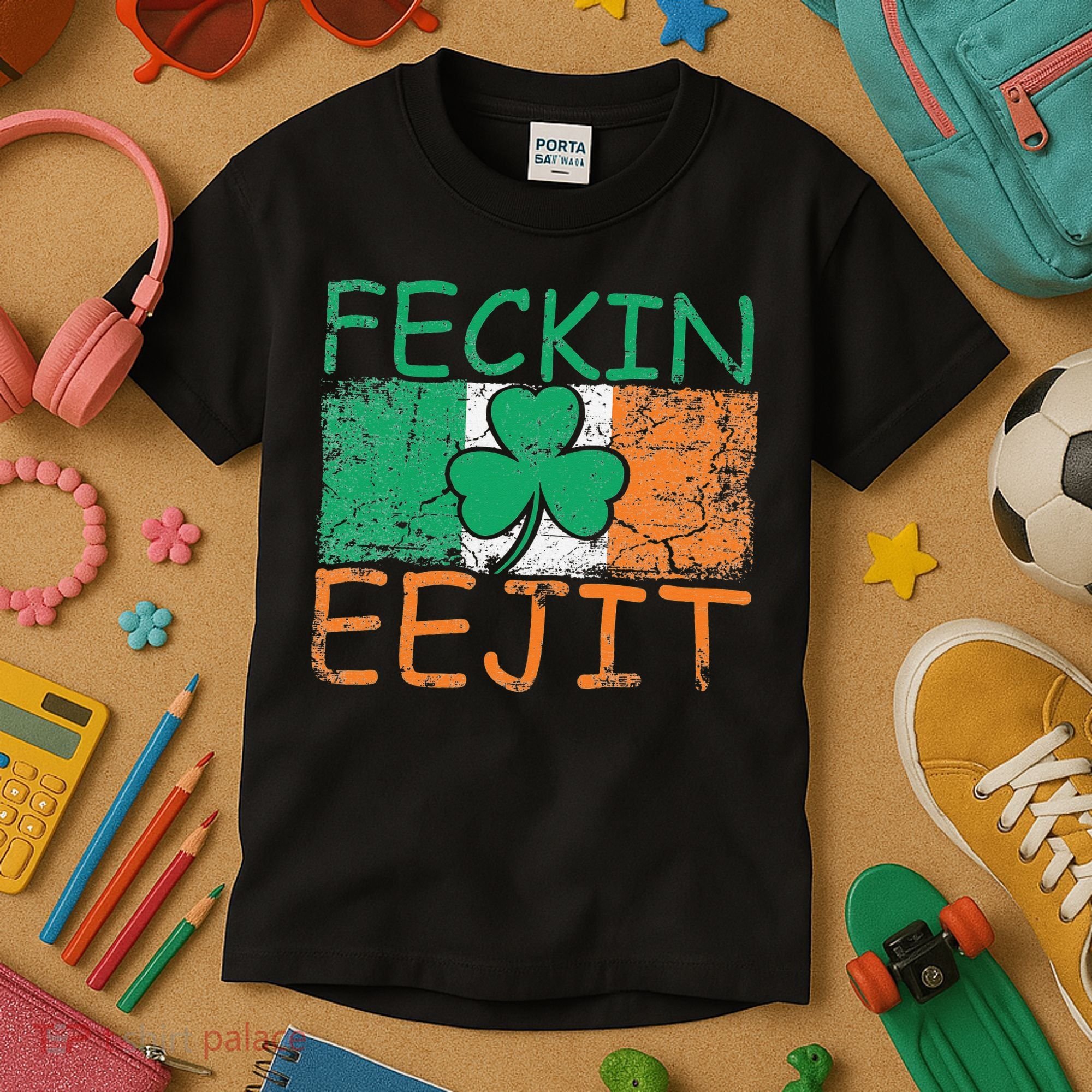 Feckin Eejit Ireland Irish Slang flag St Patricks Day Kids T-Shirt