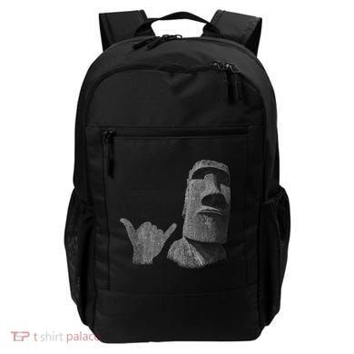 Funny Easter Island Rapa Nui Moai Statue Surfer Shaka Sign Backpack