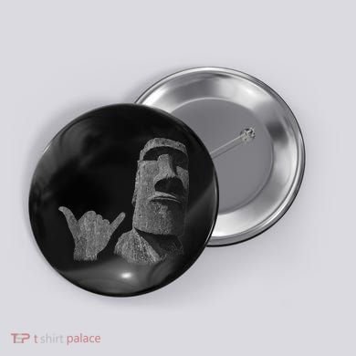 Funny Easter Island Rapa Nui Moai Statue Surfer Shaka Sign Button