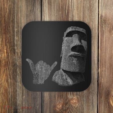 Funny Easter Island Rapa Nui Moai Statue Surfer Shaka Sign Coaster