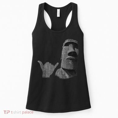 Funny Easter Island Rapa Nui Moai Statue Surfer Shaka Sign Women's Tank Top