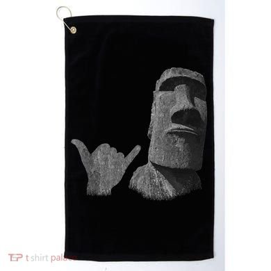 Funny Easter Island Rapa Nui Moai Statue Surfer Shaka Sign Golf Towel
