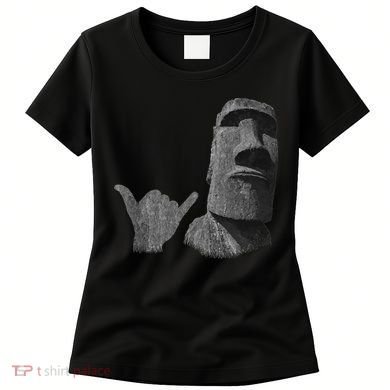 Funny Easter Island Rapa Nui Moai Statue Surfer Shaka Sign Women's T-Shirt