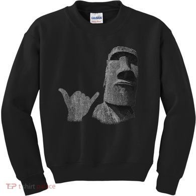 Funny Easter Island Rapa Nui Moai Statue Surfer Shaka Sign Kids Sweatshirt