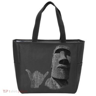 Funny Easter Island Rapa Nui Moai Statue Surfer Shaka Sign Tote Bag