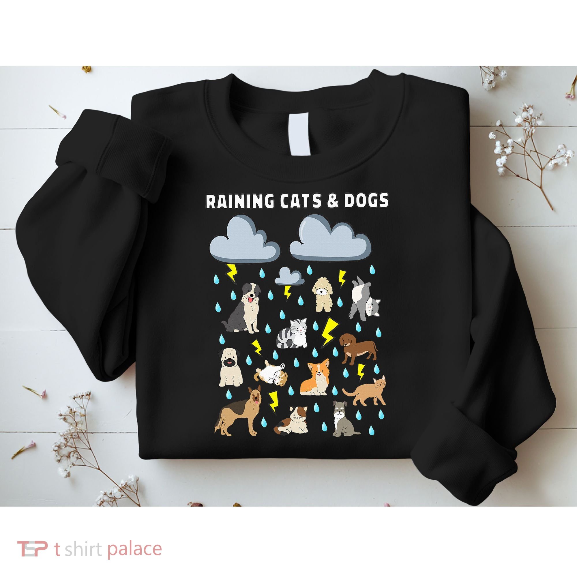 Funny English Idiom Raining Cats and Dogs Puppies Kitten Sweatshirt