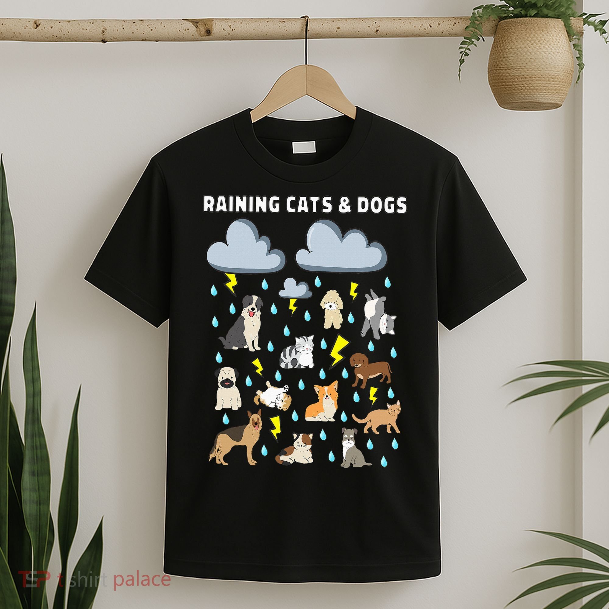 Funny English Idiom Raining Cats and Dogs Puppies Kitten T-Shirt