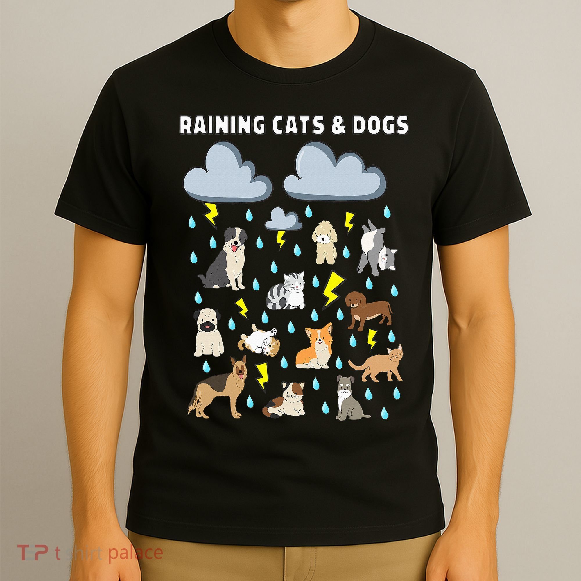 Funny English Idiom Raining Cats and Dogs Puppies Kitten T-Shirt