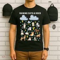 Funny English Idiom Raining Cats and Dogs Puppies Kitten T-Shirt thumb 6