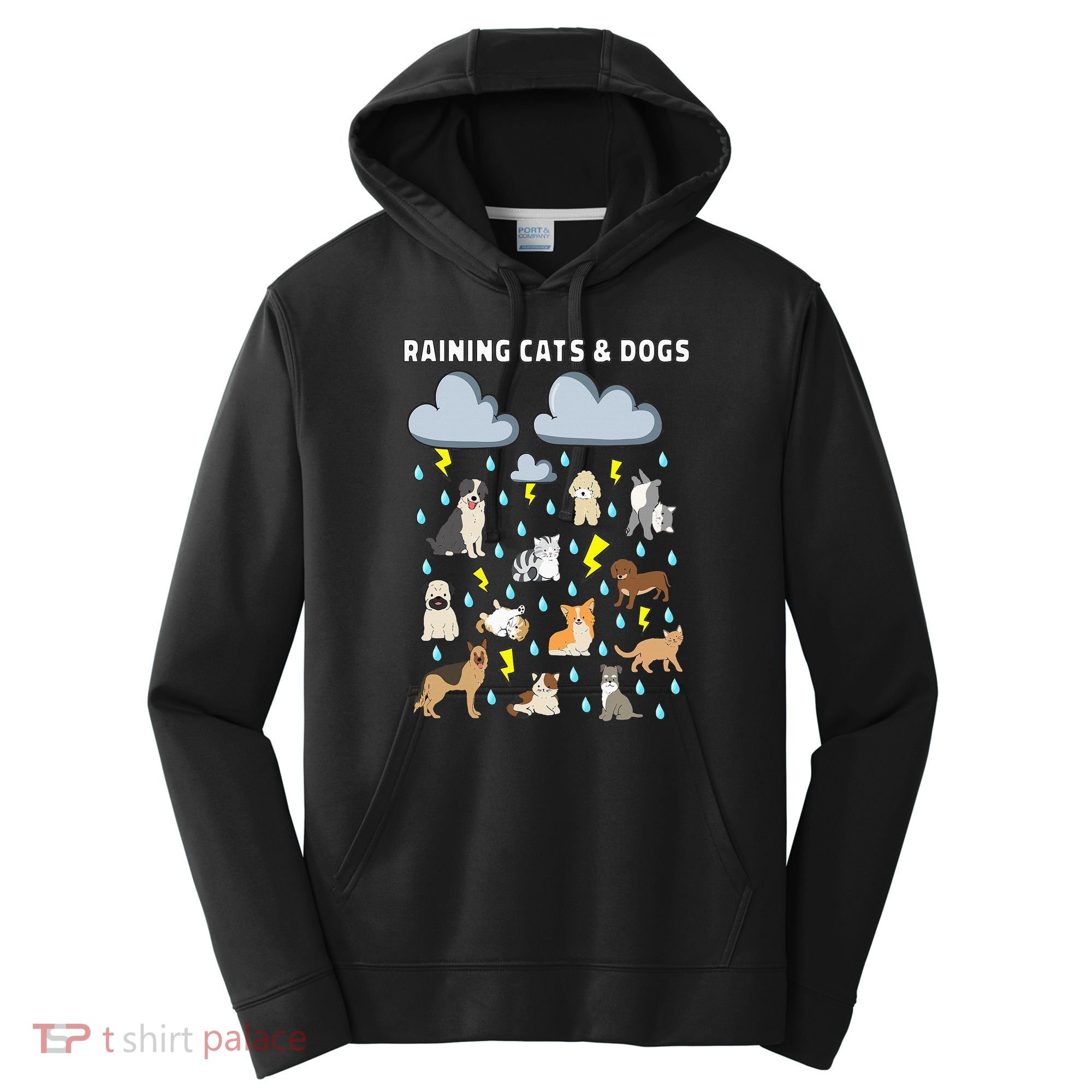 Funny English Idiom Raining Cats and Dogs Puppies Kitten Performance Fleece Hoodie