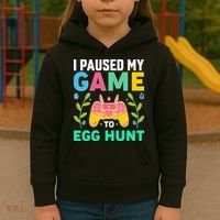 Funny Easter I Pause My Game To Egg Hunt Kids Hoodie thumb 3