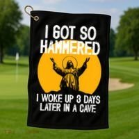 Funny Easter Jesus Got Hammered Resurrection  Golf Towel thumb 1