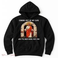 Funny Easter Jesus Coming Out Of My Cave Retro Humor Easter Hoodie thumb 0