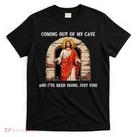Funny Easter Jesus Coming Out Of My Cave Retro Humor Easter T-Shirt thumb 0