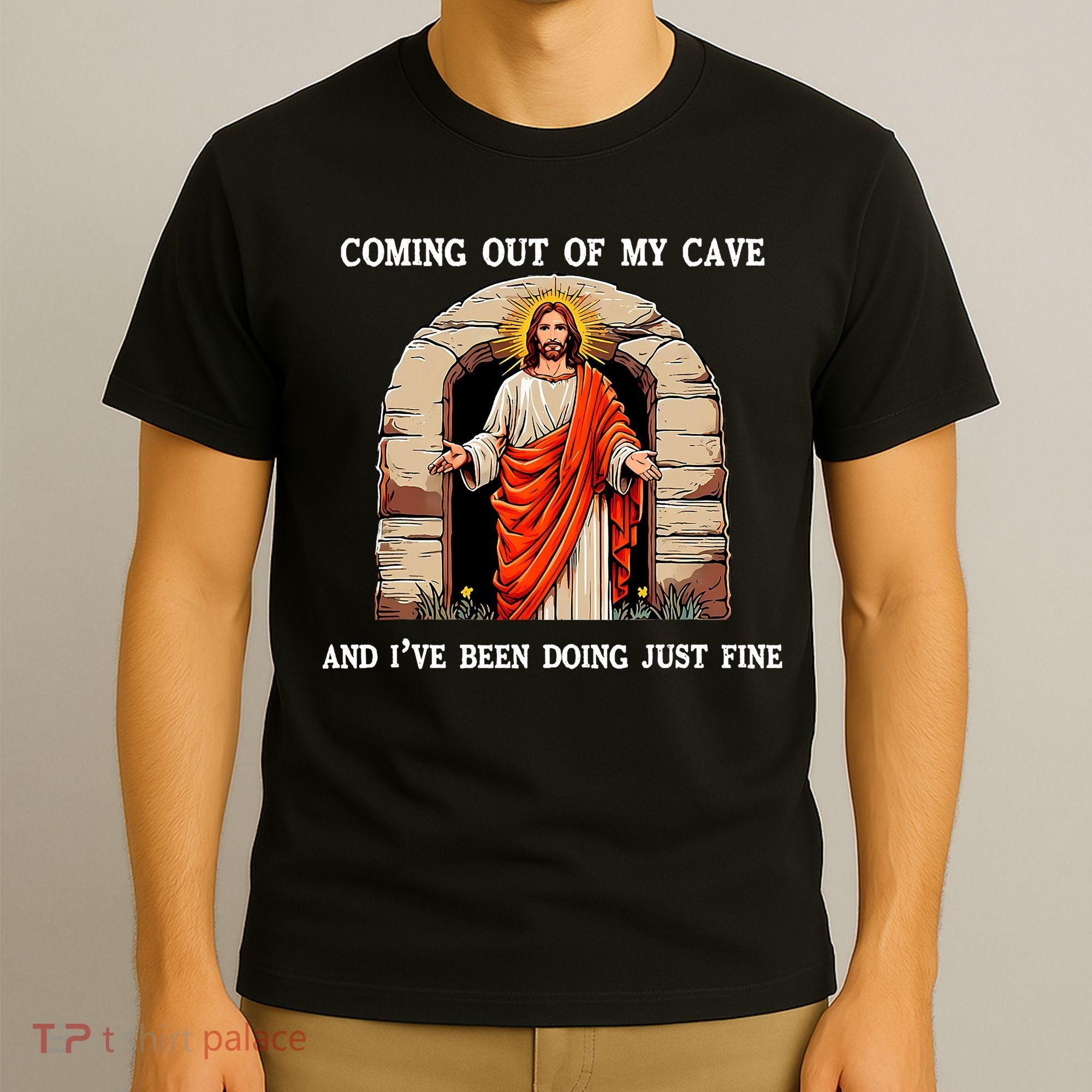 Funny Easter Jesus Coming Out Of My Cave Retro Humor Easter T-Shirt