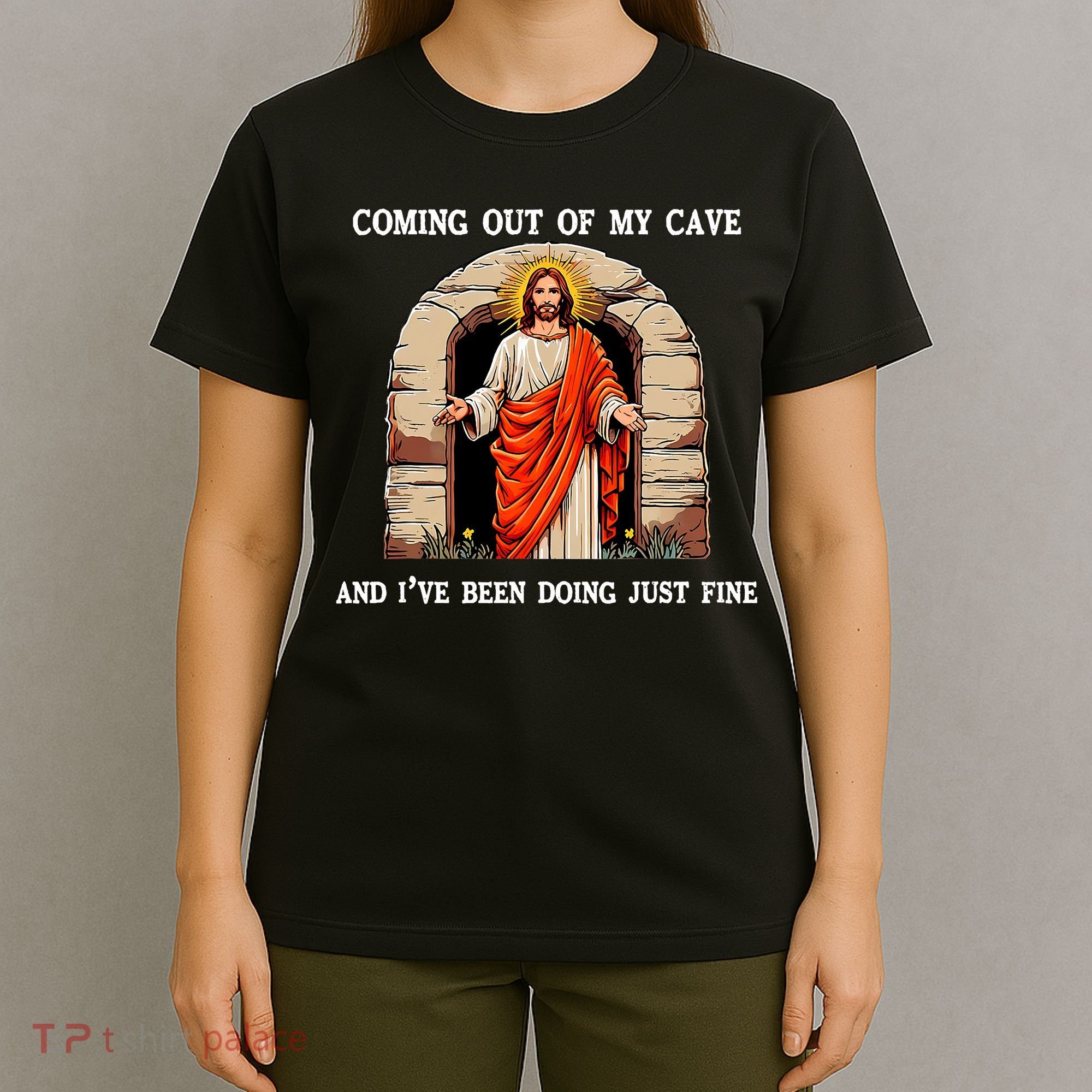 Funny Easter Jesus Coming Out Of My Cave Retro Humor Easter T-Shirt