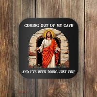 Funny Easter Jesus Coming Out Of My Cave Retro Humor Easter Coaster thumb 0