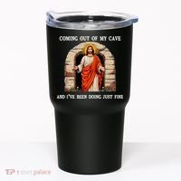 Funny Easter Jesus Coming Out Of My Cave Retro Humor Easter Tumbler thumb 0