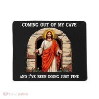 Funny Easter Jesus Coming Out Of My Cave Retro Humor Easter Mousepad thumb 0